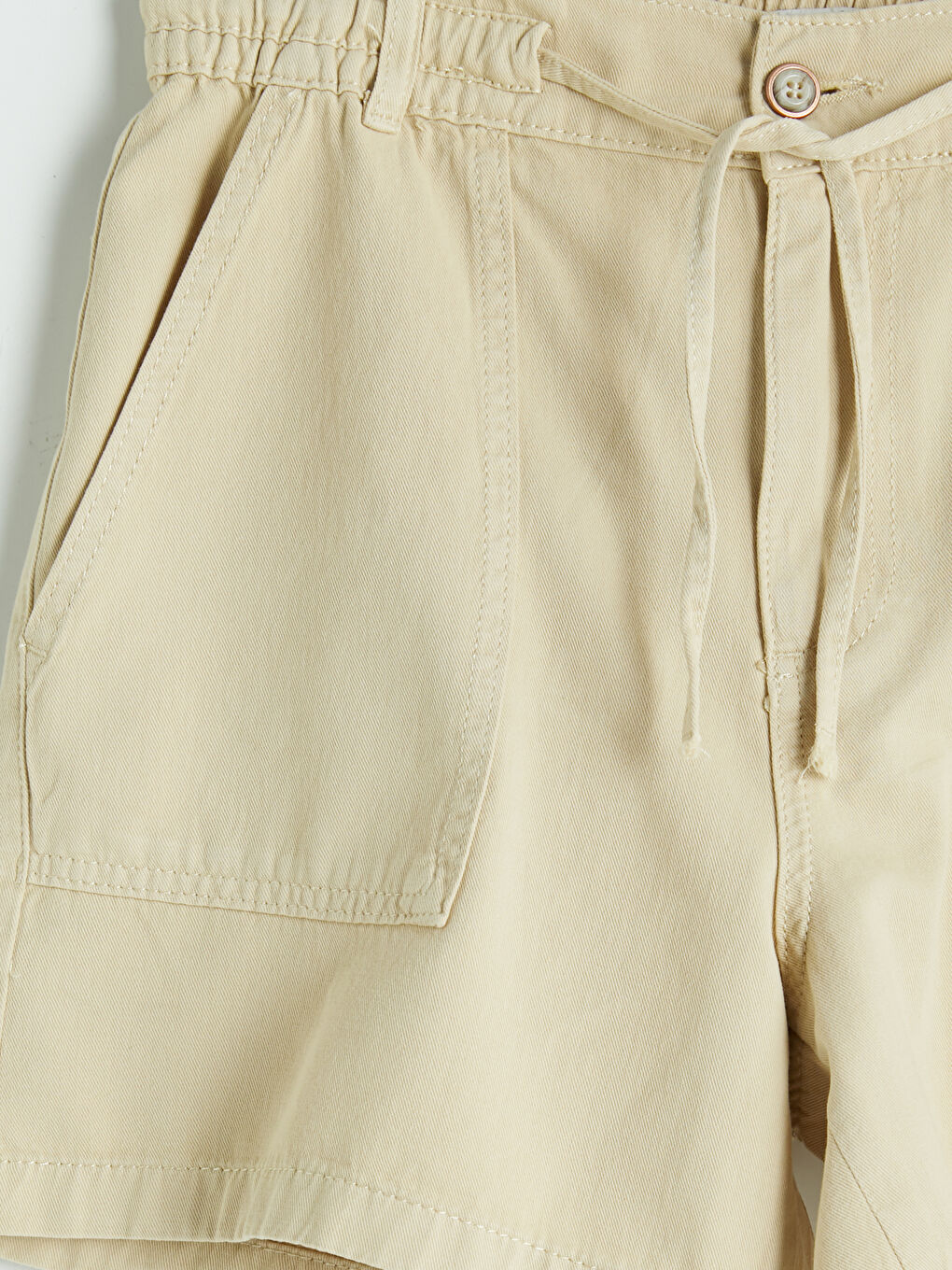 Bej Beli Lastikli Kadın Jean Şort-2