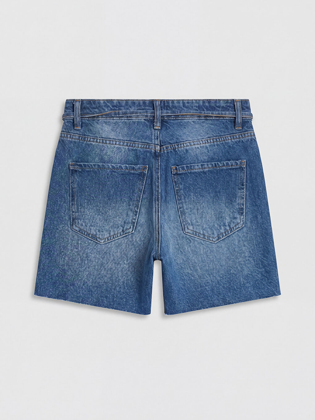 İndigo Beli Bağcıklı Kadın Jean Şort-1