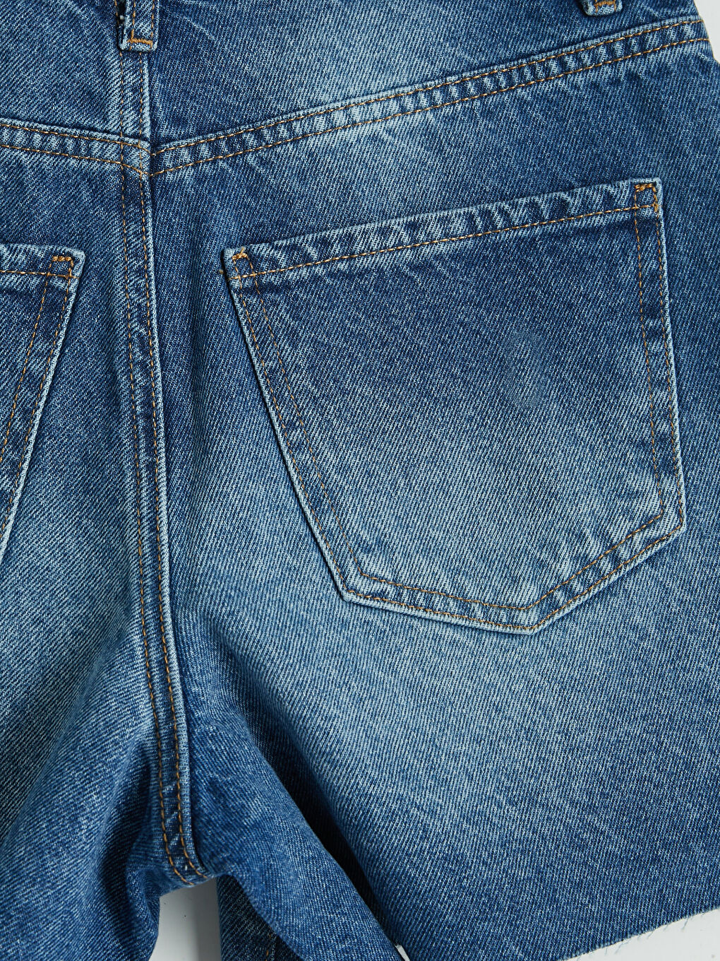 İndigo Beli Bağcıklı Kadın Jean Şort-3