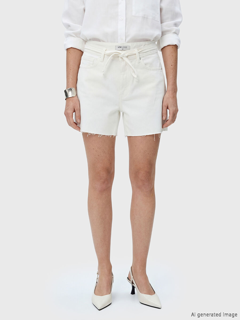 Beyaz Regular Fit Kadın Jean Şort-1