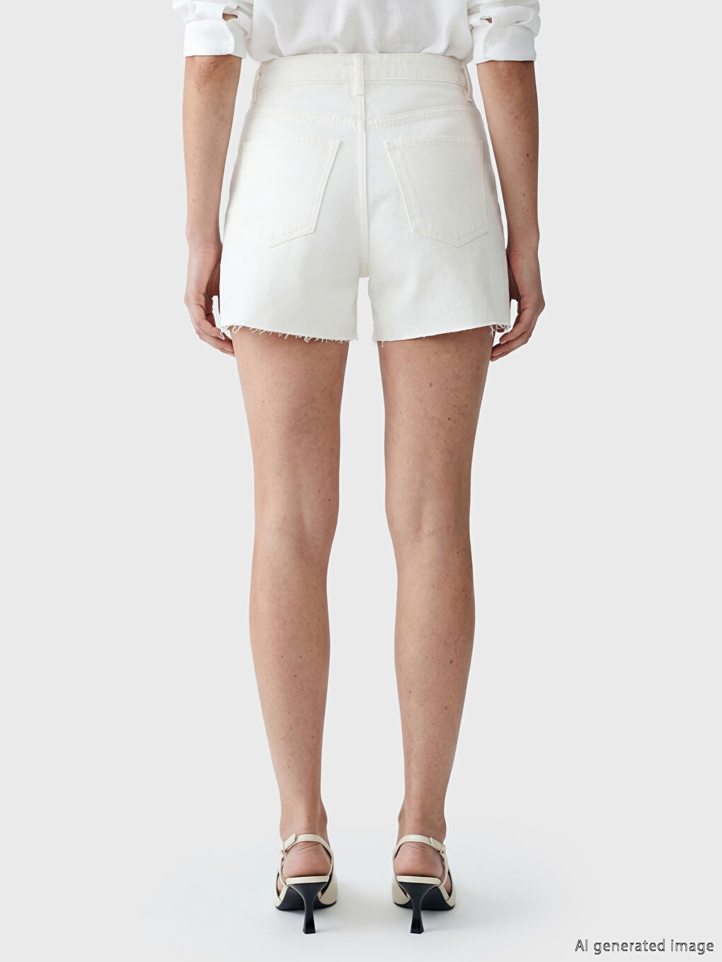 Beyaz Regular Fit Kadın Jean Şort-3