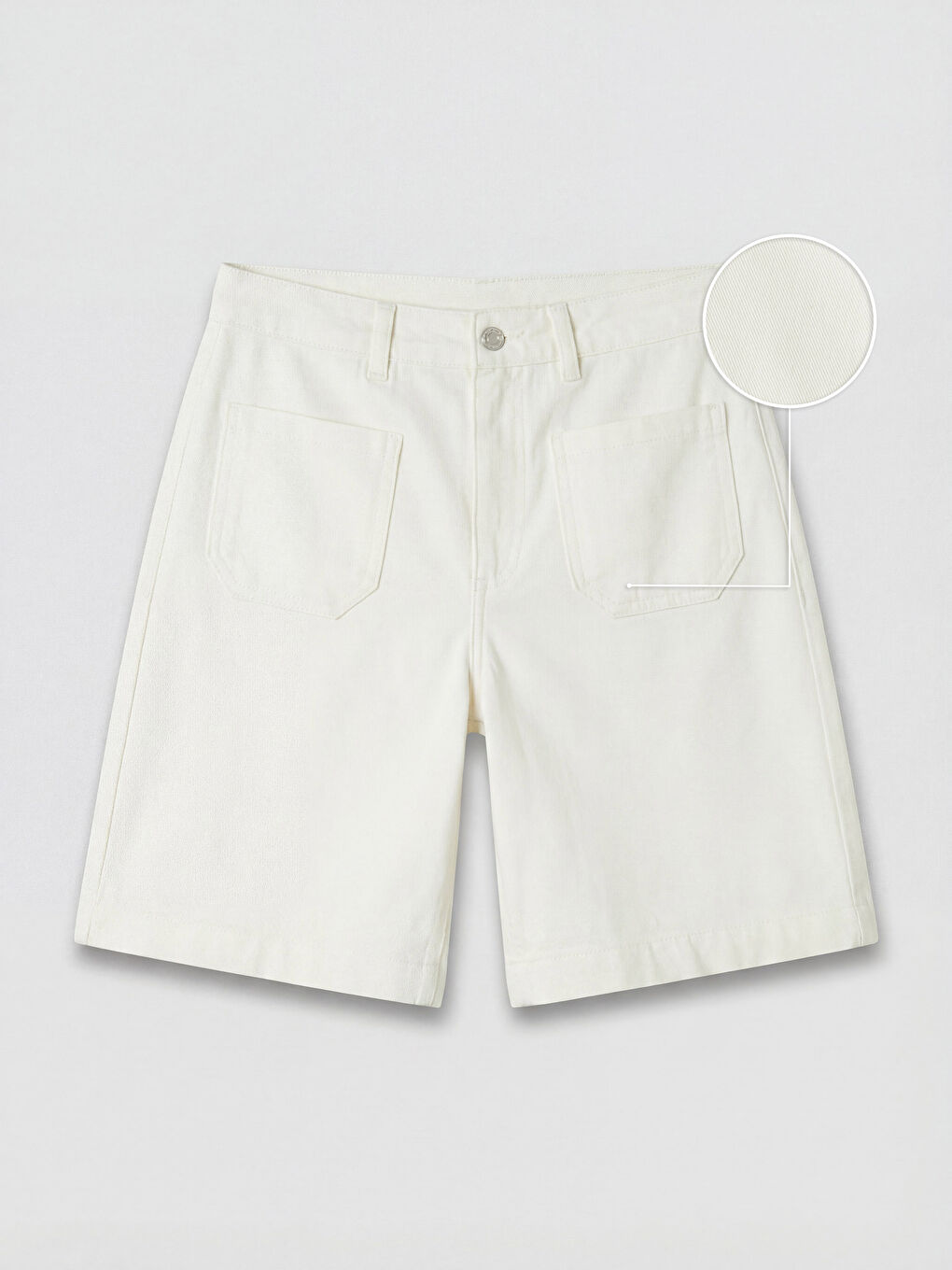 Beyaz Yüksek Bel Kadın Jean Şortolon