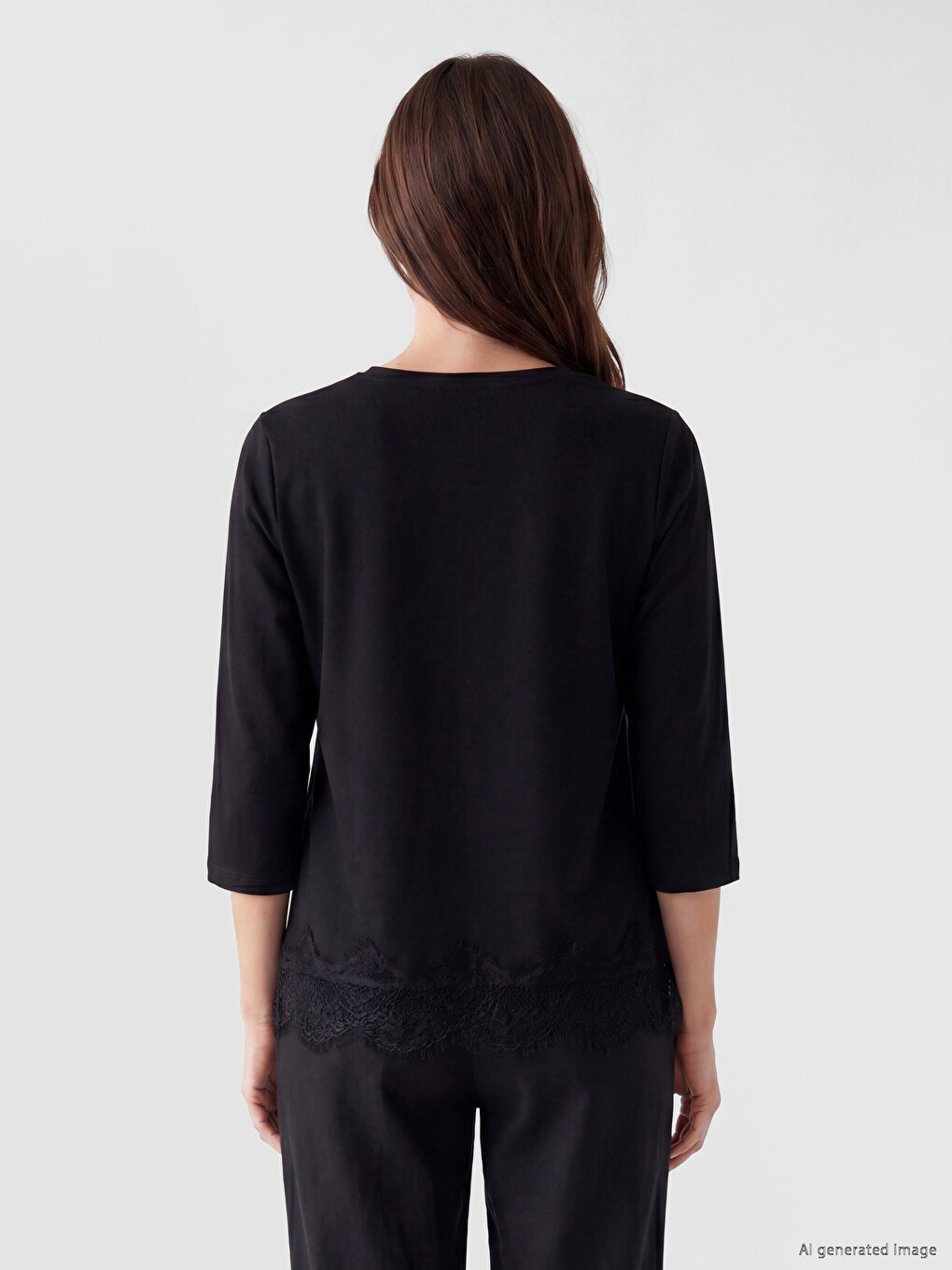 Bluza sa čipkanim detaljima na V izrezu-3