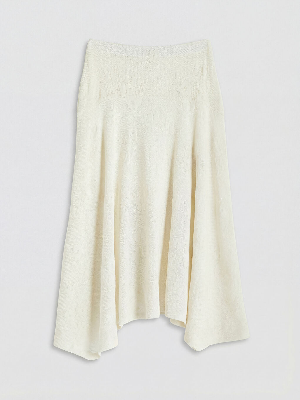 Beyaz Yüksek Bel Dantelli Asimetrik Kesim Etek-4