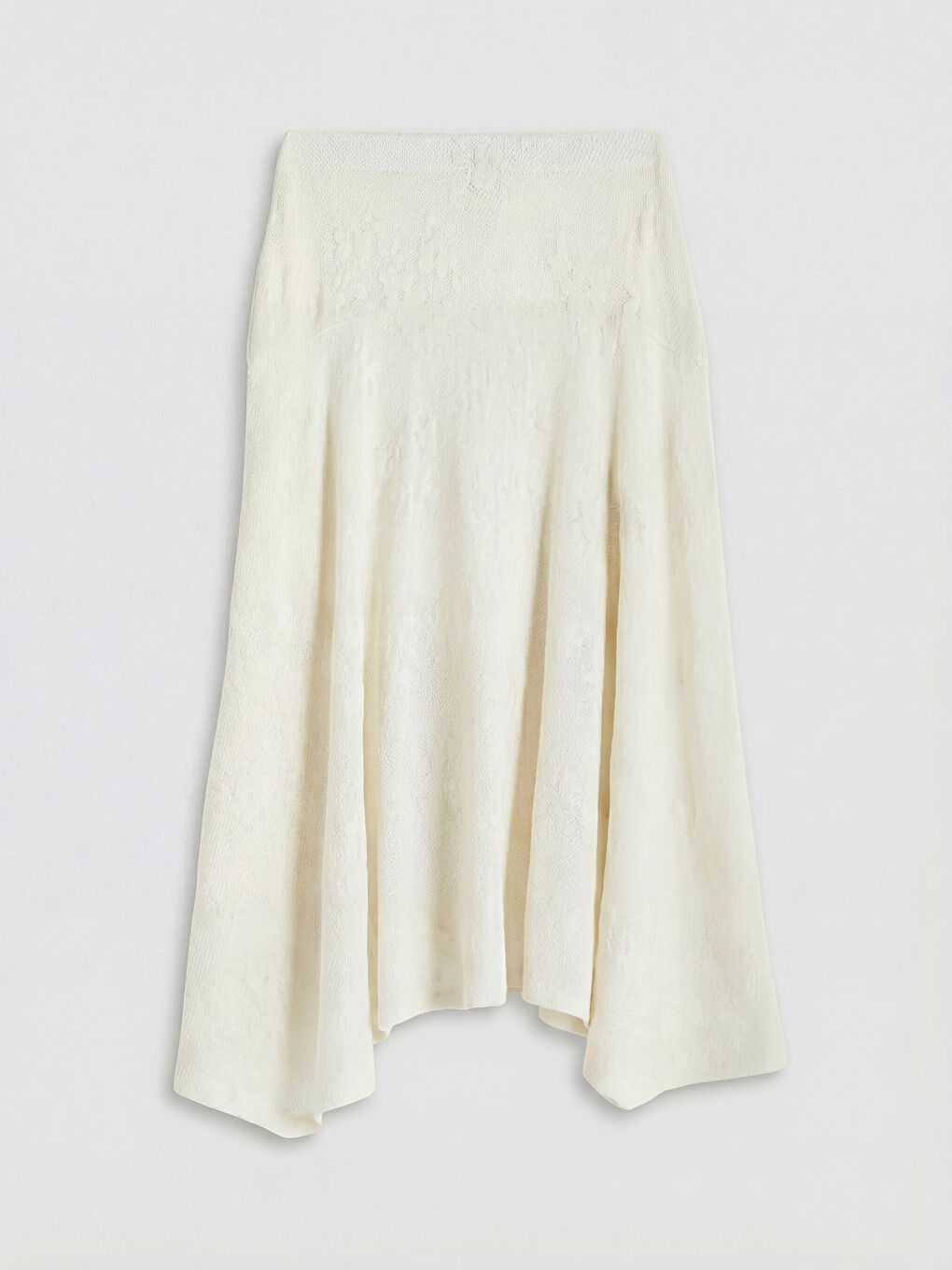 Beyaz Yüksek Bel Dantelli Asimetrik Kesim Etek-5