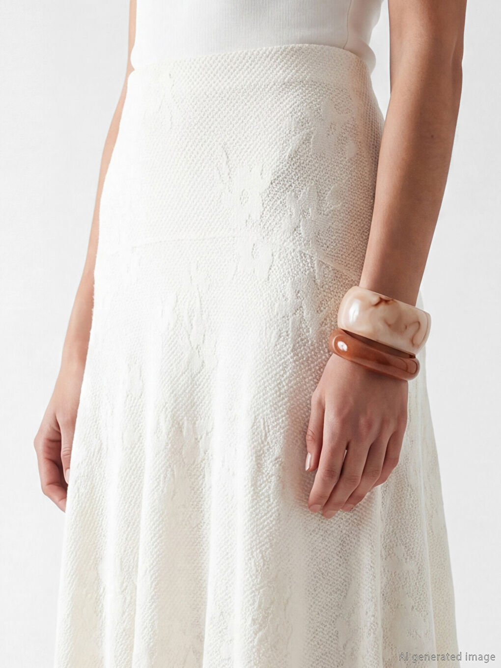 Beyaz Yüksek Bel Dantelli Asimetrik Kesim Etek-2