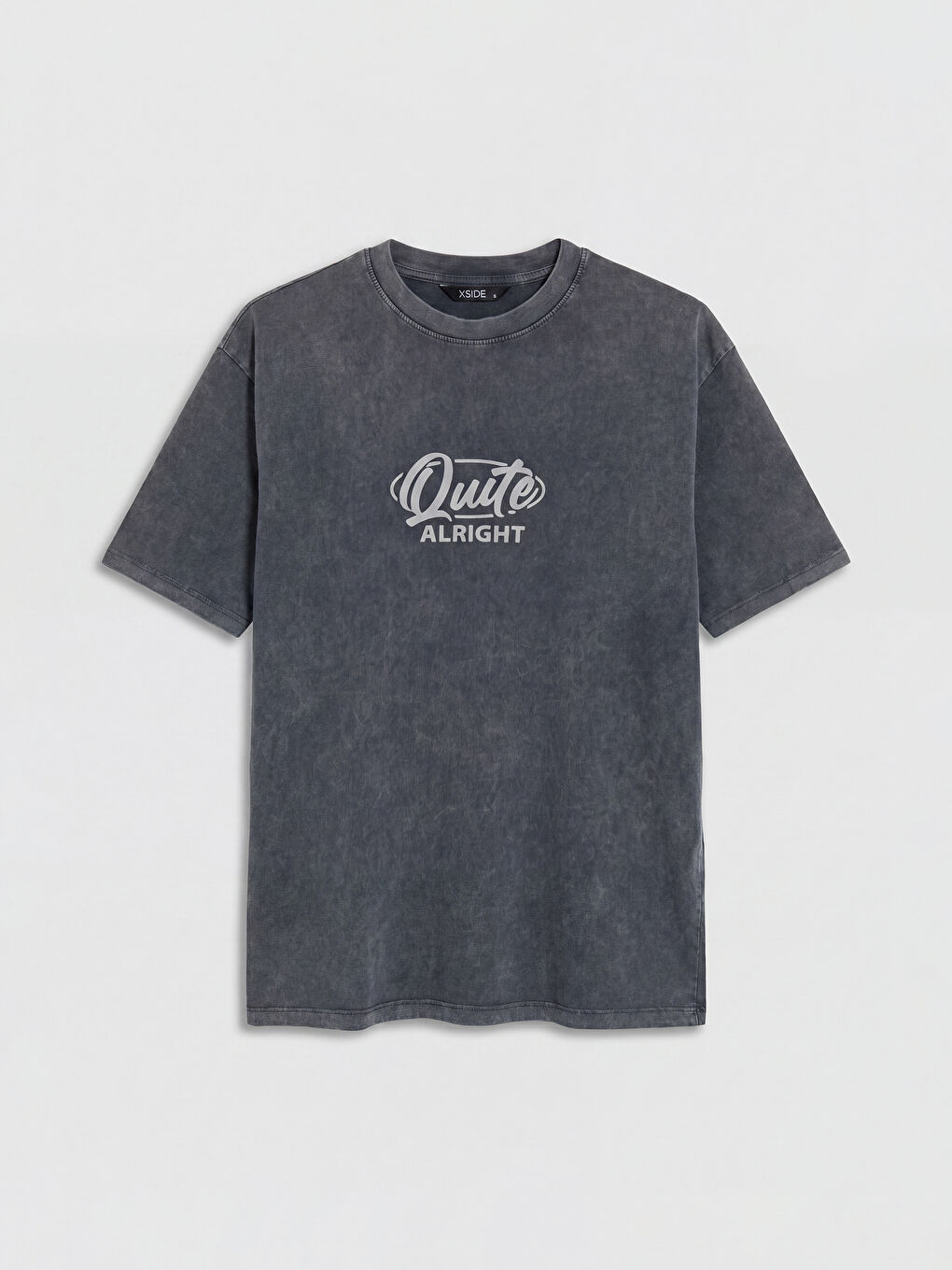 Antrasit Bisiklet Yaka Baskılı Erkek Tişört