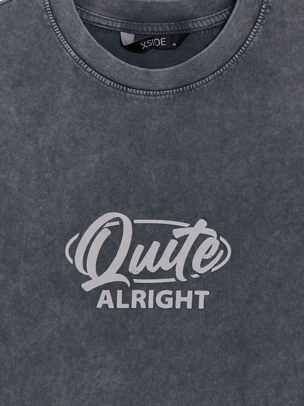 Antrasit Bisiklet Yaka Baskılı Erkek Tişört-2