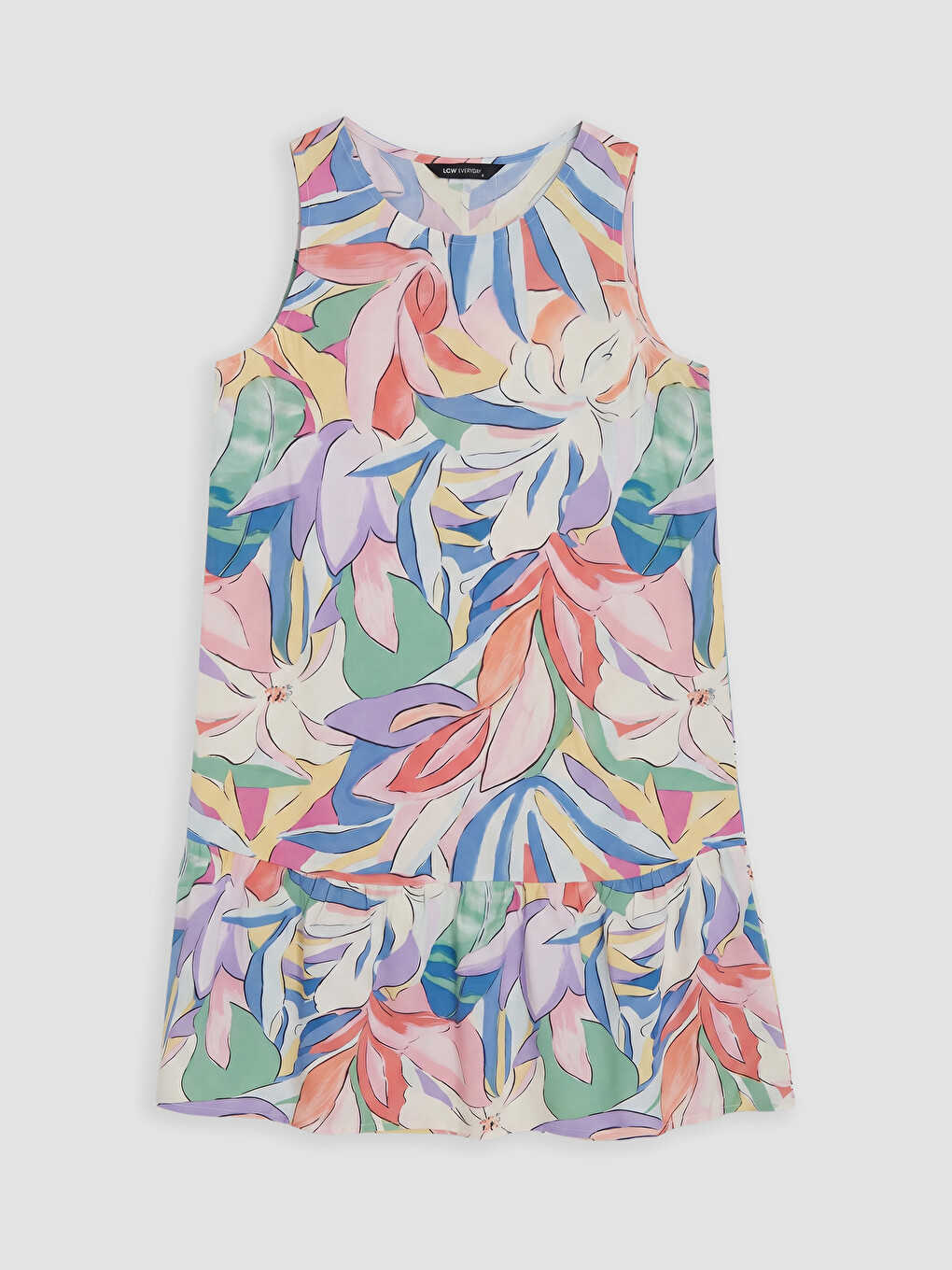Crew Neck Floral Frilled Dress-4