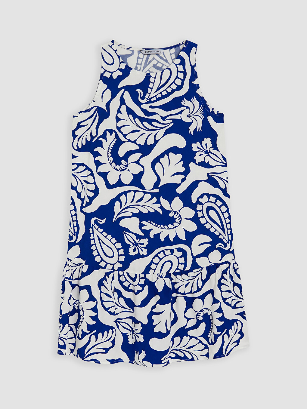 Crew Neck Patterned Frilled Dress-4