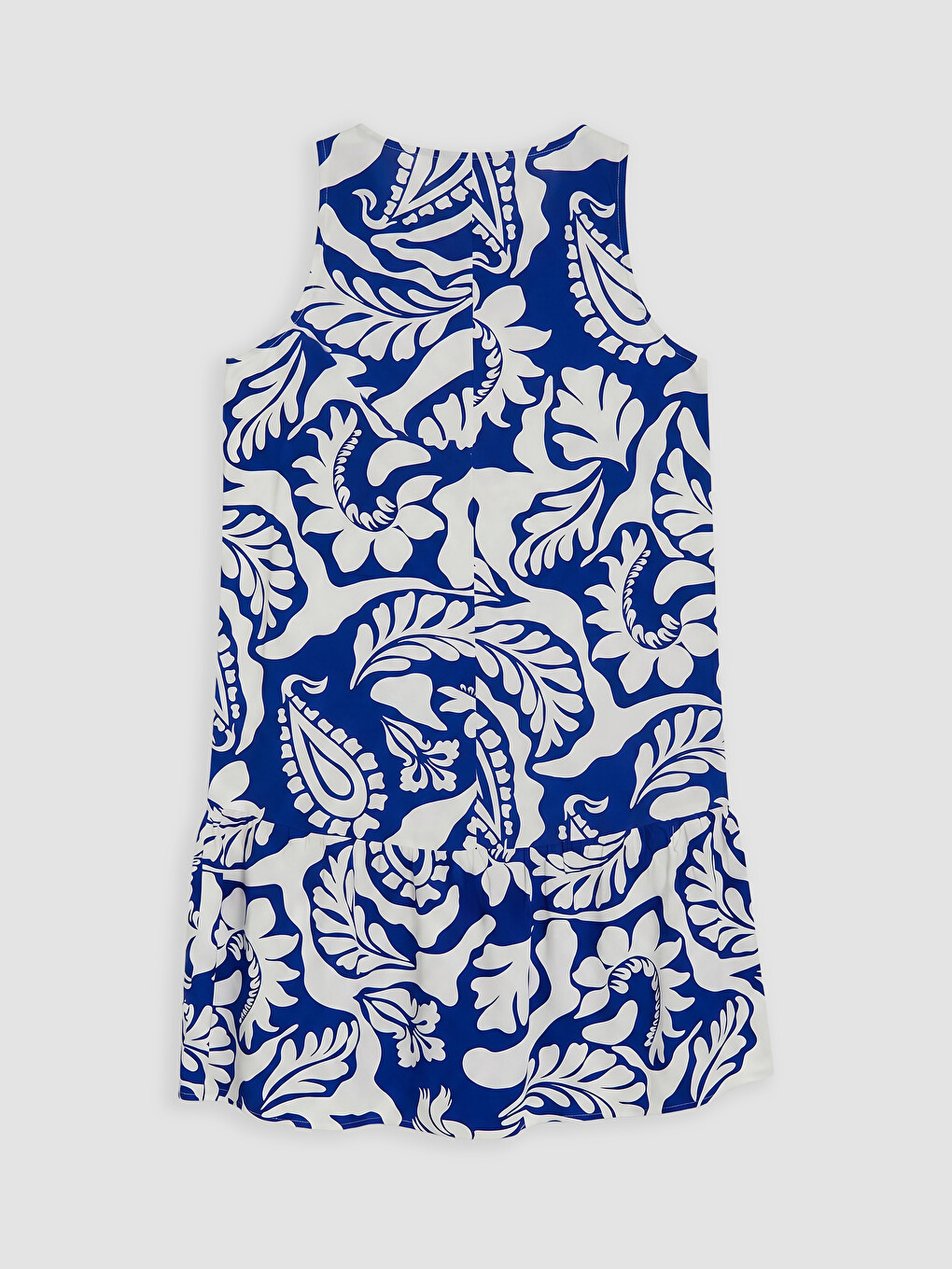 Crew Neck Patterned Frilled Dress-5