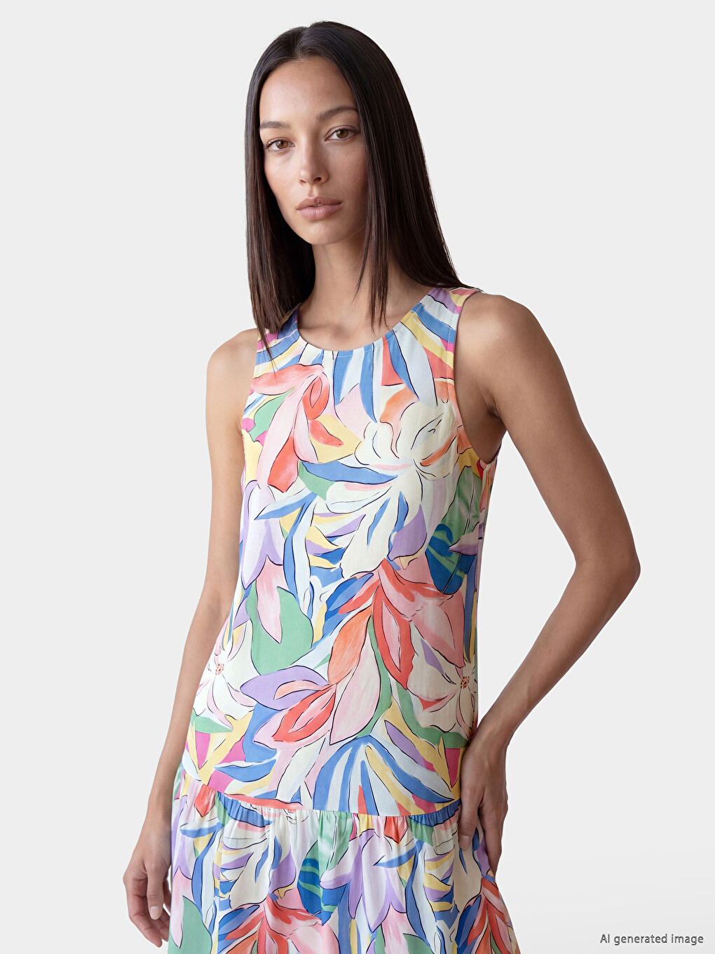 Crew Neck Floral Frilled Dress-1