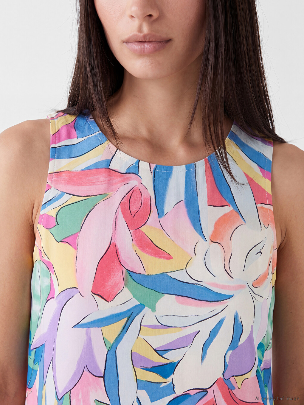 Crew Neck Floral Frilled Dress-2