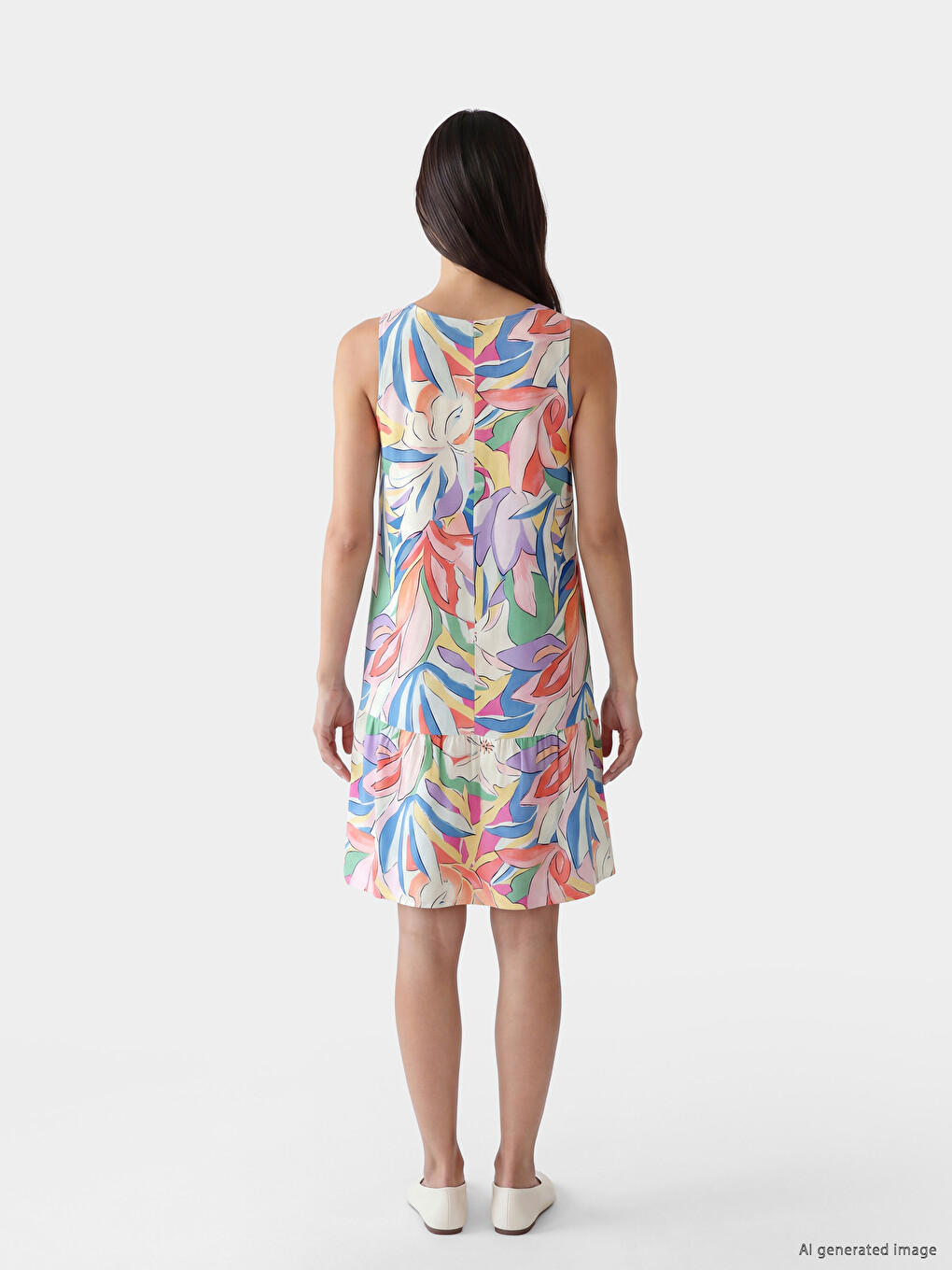 Crew Neck Floral Frilled Dress-3