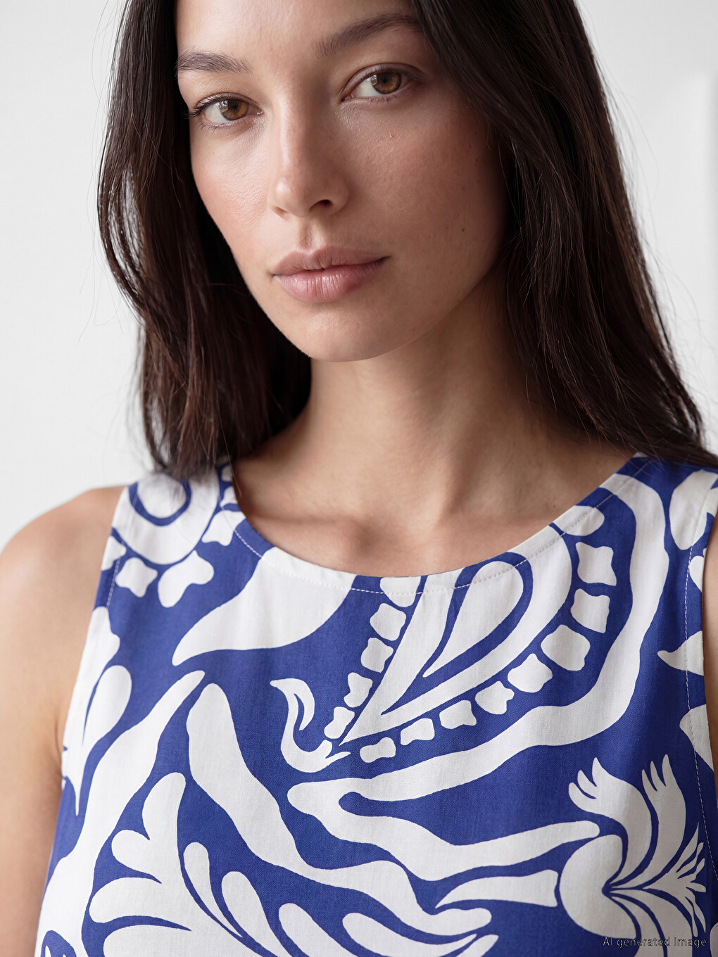 Crew Neck Patterned Frilled Dress-2