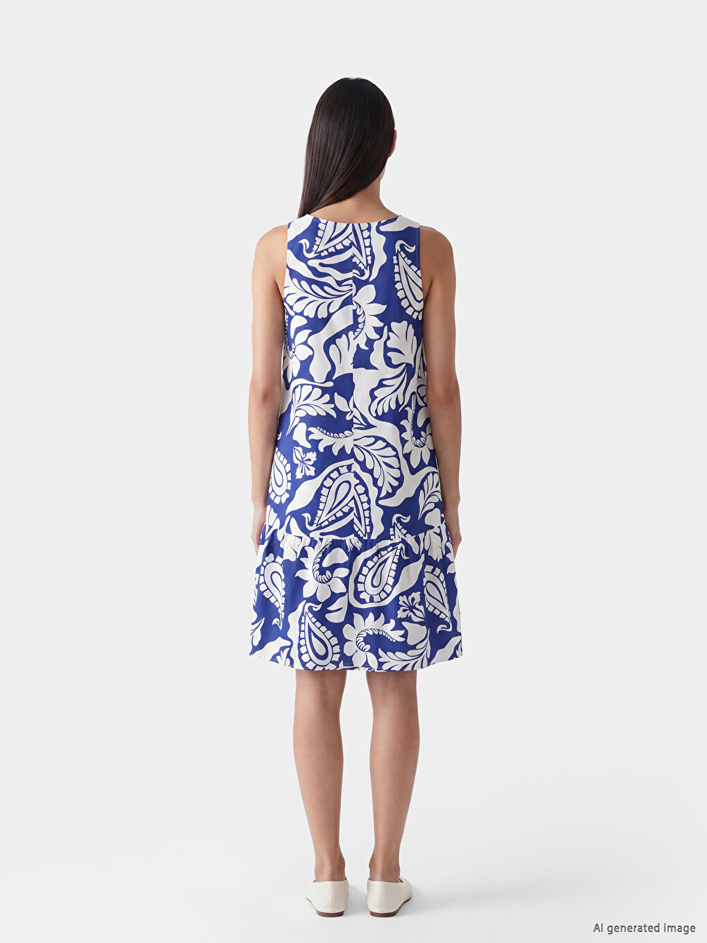 Crew Neck Patterned Frilled Dress-3