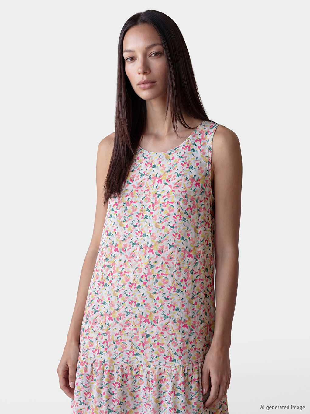 Crew Neck Floral Frilled Dress-1