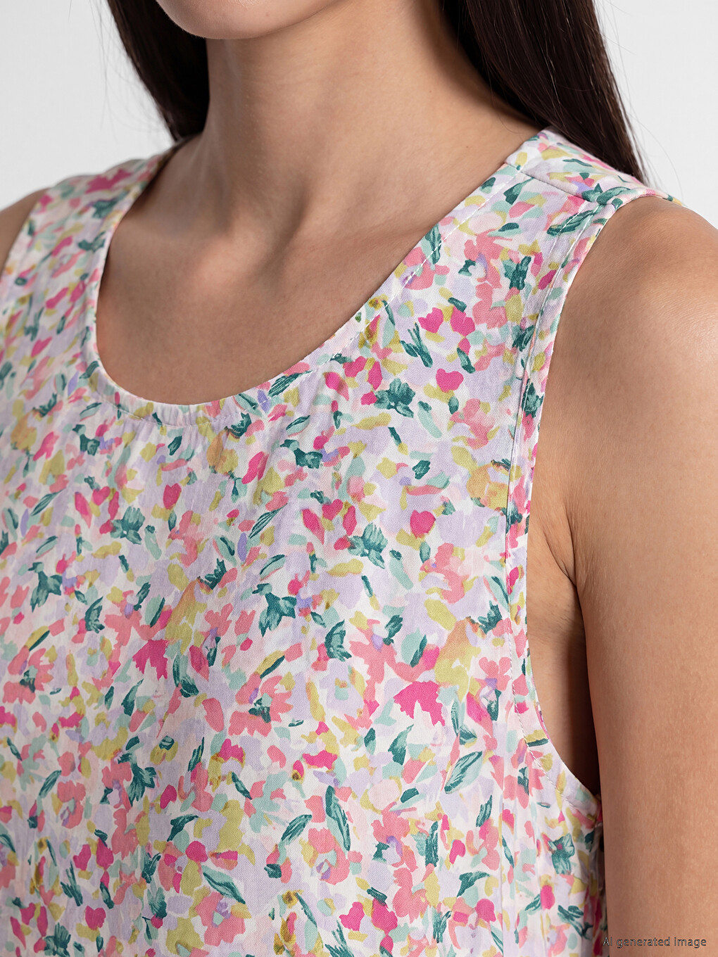 Crew Neck Floral Frilled Dress-2