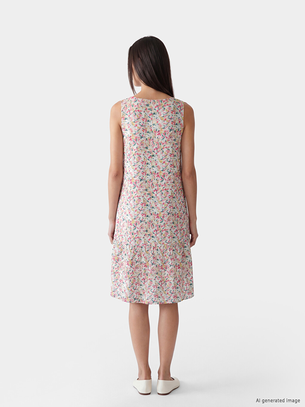 Crew Neck Floral Frilled Dress-3
