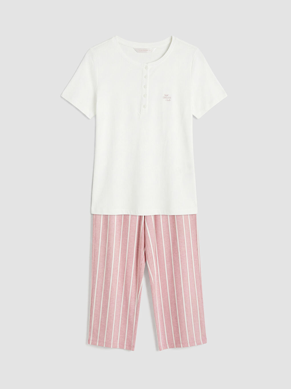 Pembe Çizgili Kadın Kaprili Pijama Takımı