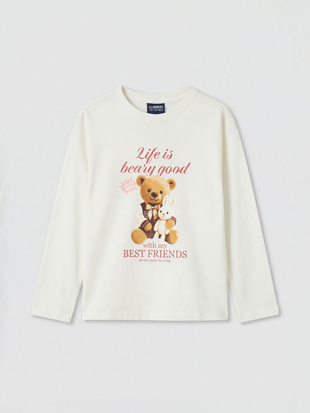 Ekru Ayı Teddy Baskılı Kız Çocuk Pijama Üstü