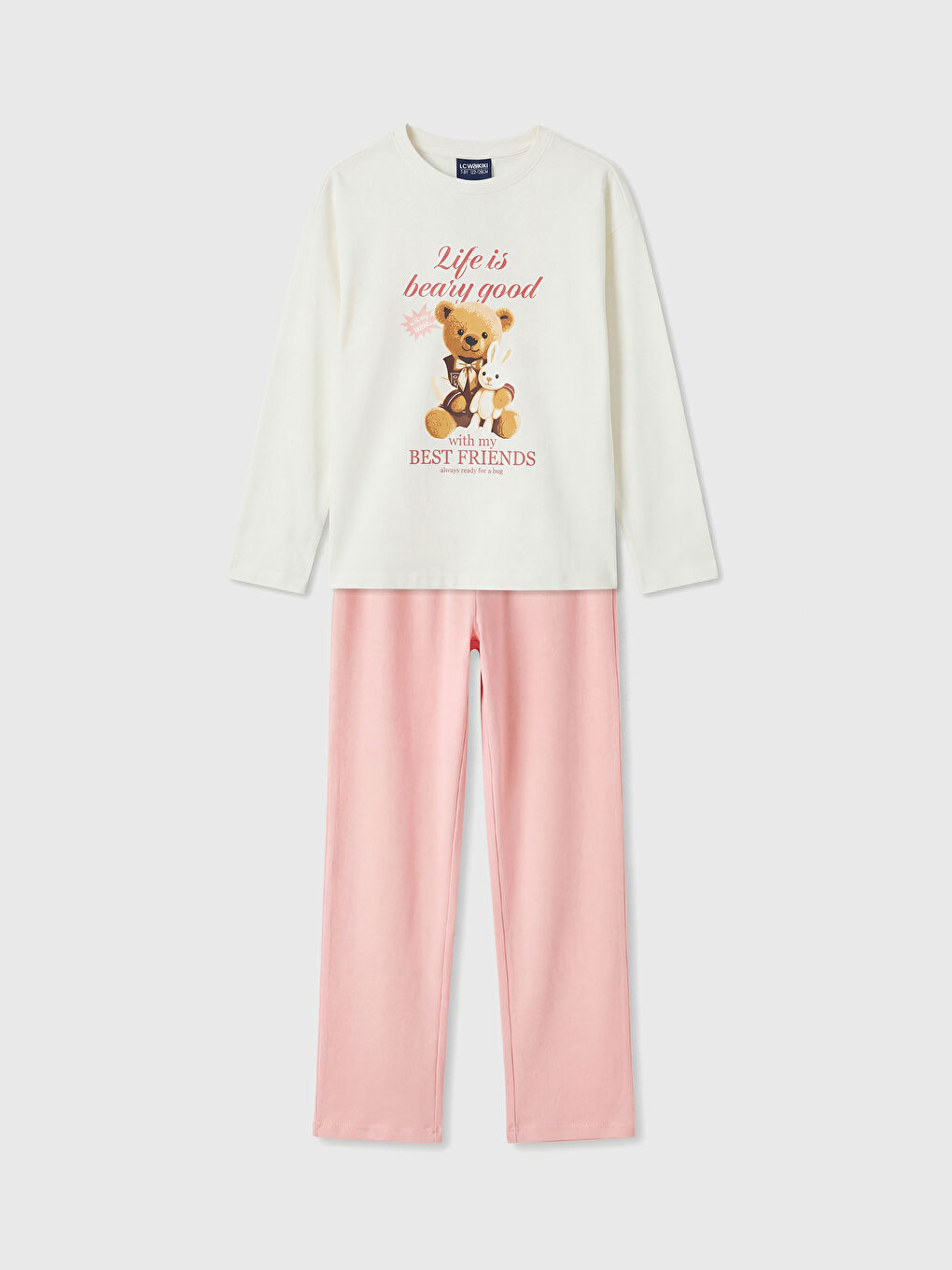 Ekru Baskılı Kız Çocuk Pijama Takım