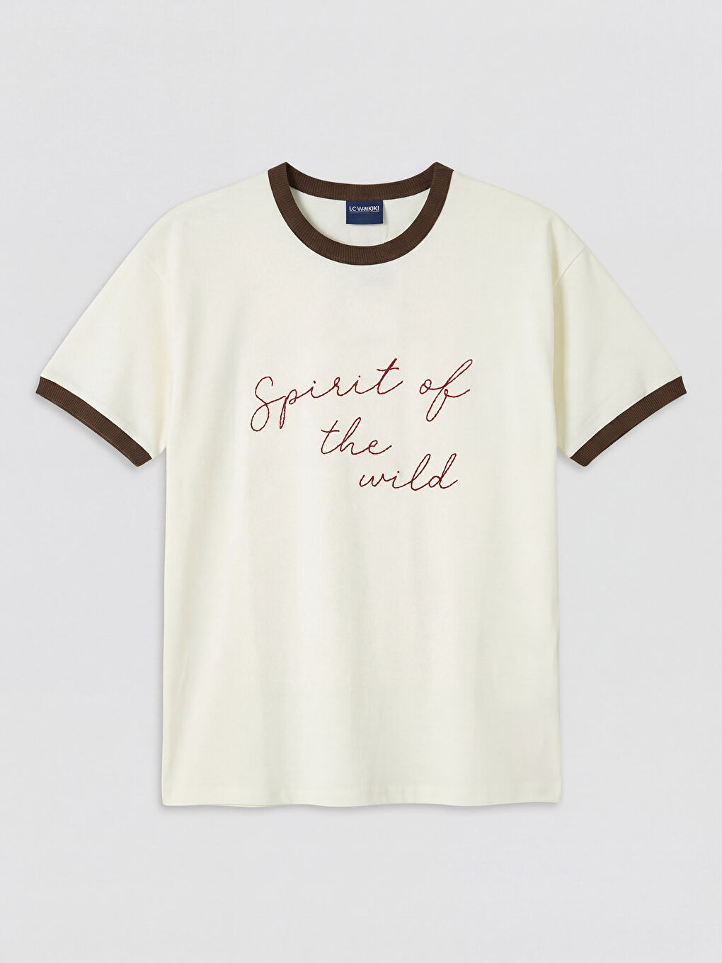 Ekru Bisiklet Yaka Yazı Baskılı Erkek Çocuk Tişört-1