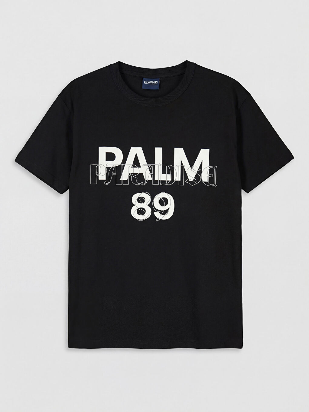 Siyah Bisiklet Yaka Baskılı Erkek Çocuk Tişört-1