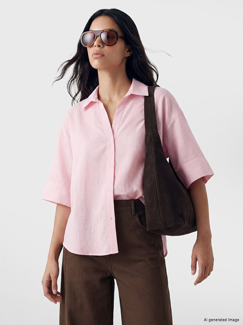 Pembe Oversize Kadın Gömlek