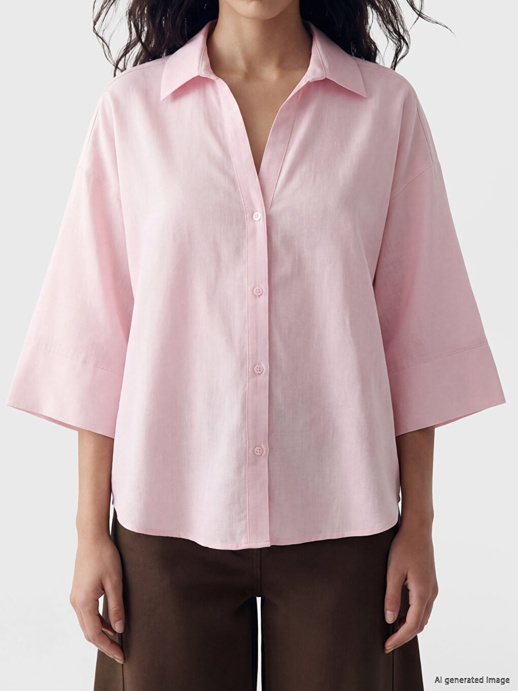 Pembe Oversize Kadın Gömlek-2