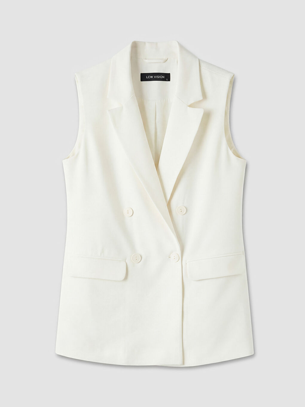 Ekru Kruvaze Yaka Kadın Klasik Yelek