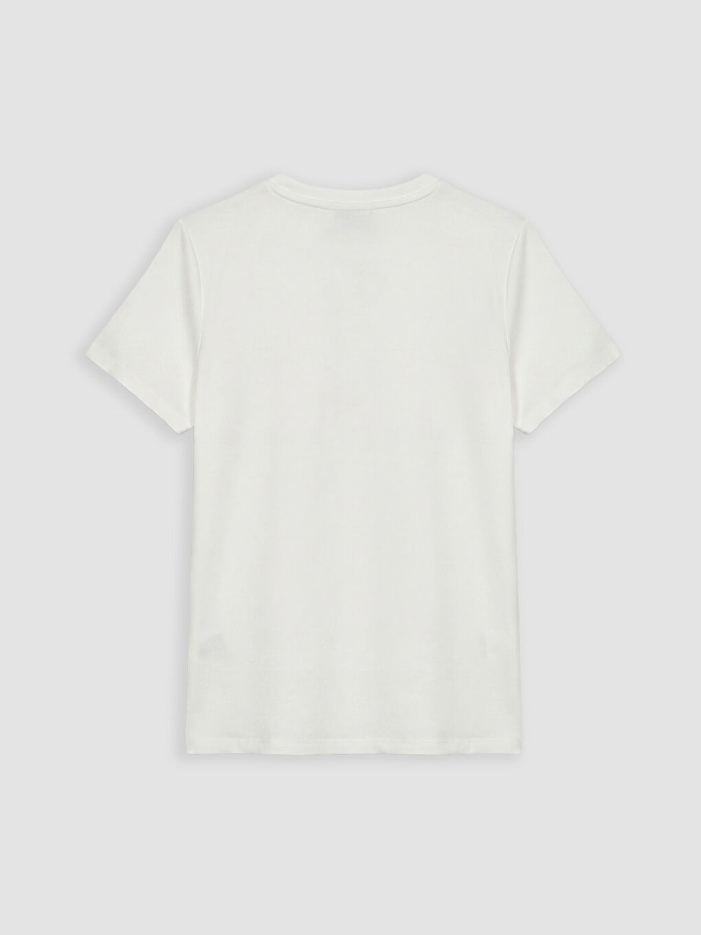 Beyaz Bisiklet Yaka Nakışlı Kadın Tişört-1