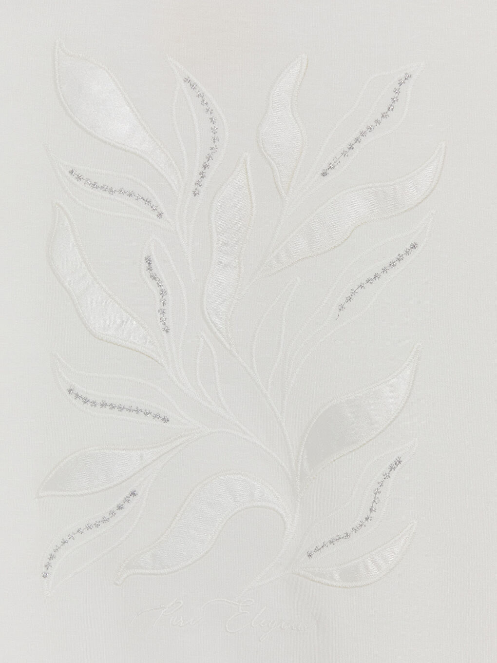 Beyaz Bisiklet Yaka Nakışlı Kadın Tişört-2