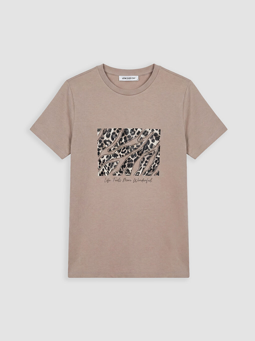 Kahverengi Bisiklet Yaka Baskılı Kadın Tişört