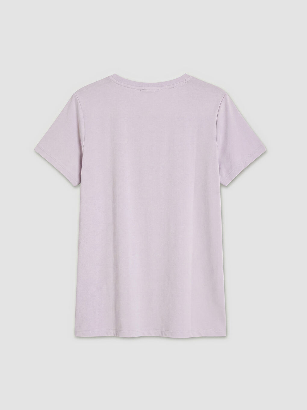 Lila Bisiklet Yaka Çiçek Baskılı Kadın Tişört-1