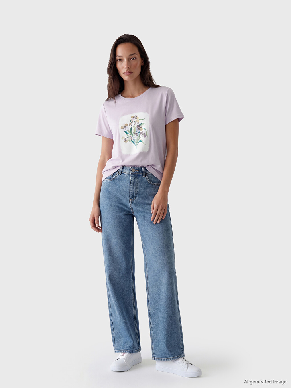 Crew Neck Flower Printed Women's T-Shirt-1