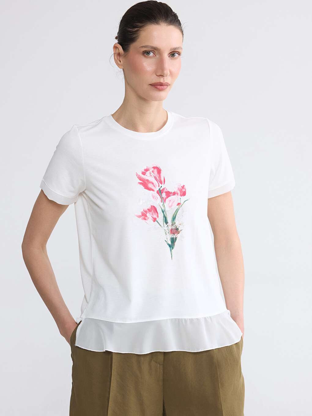 Bluza sa okruglim izrezom sa cvetnim printom