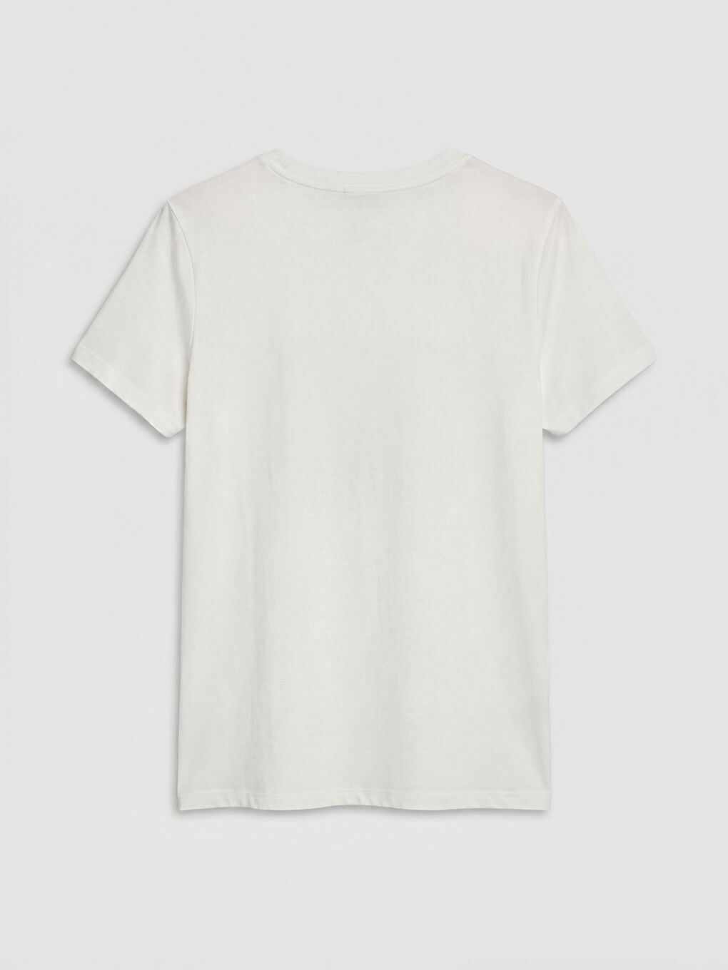 Beyaz Bisiklet Yaka Baskılı Kadın Tişört-1