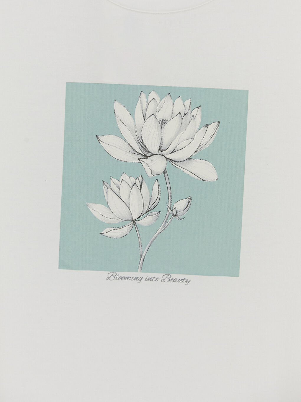 Beyaz Bisiklet Yaka Baskılı Kadın Tişört-2