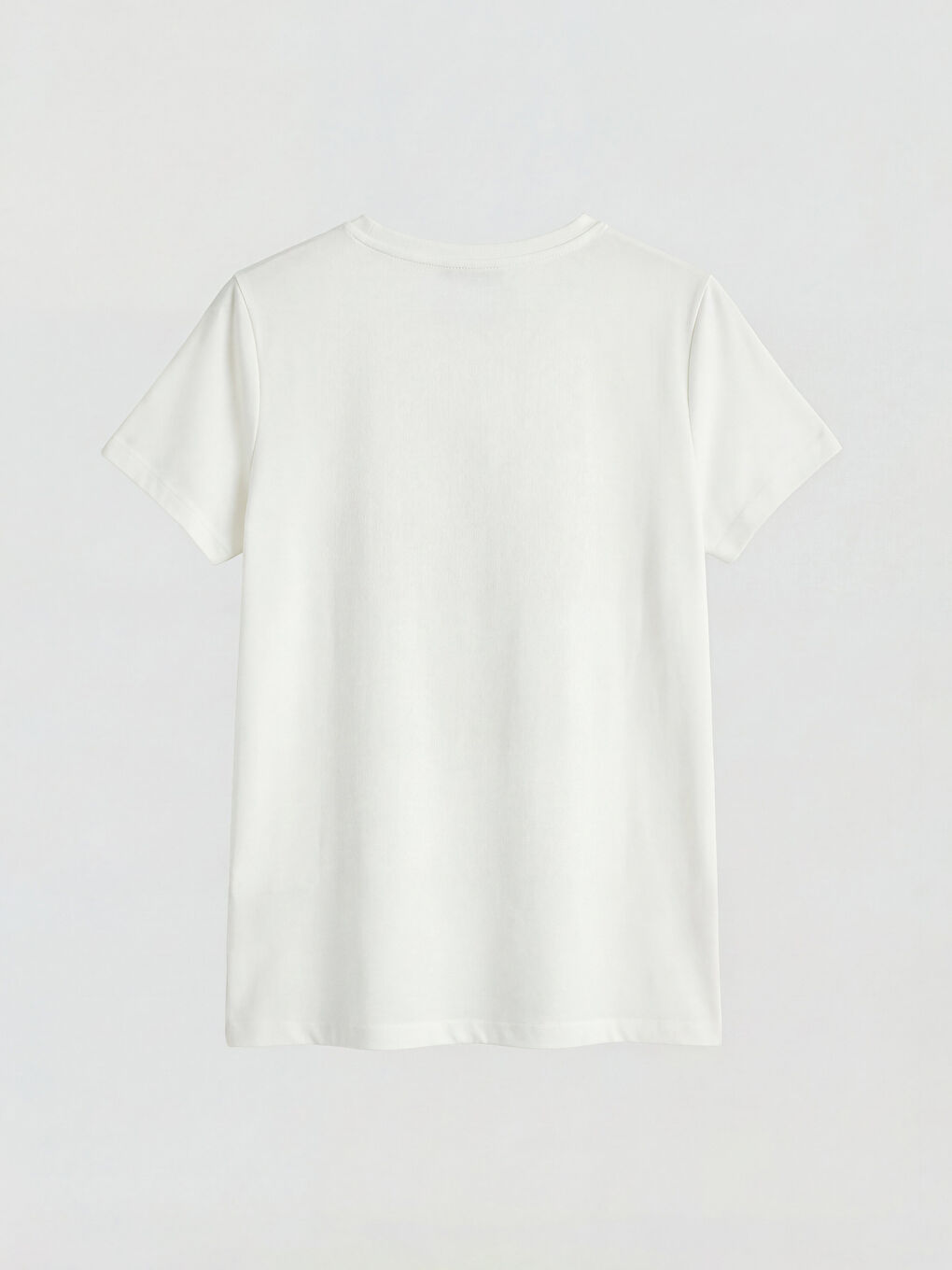 Ekru Bisiklet Yaka Baskılı Kadın Tişört-1