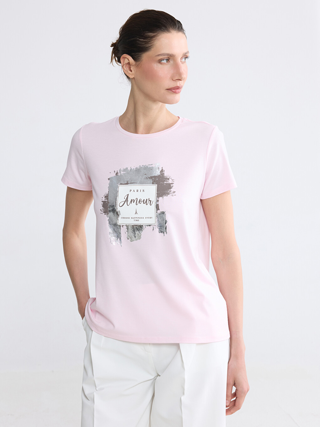 Crew Neck Paris Printed Women's T-Shirt