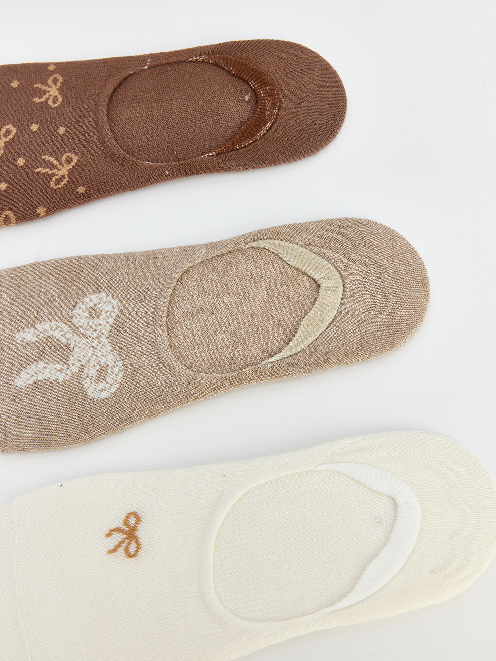 Ekru Fiyonk Desenli Kadın Babet Çorap 5'li-1