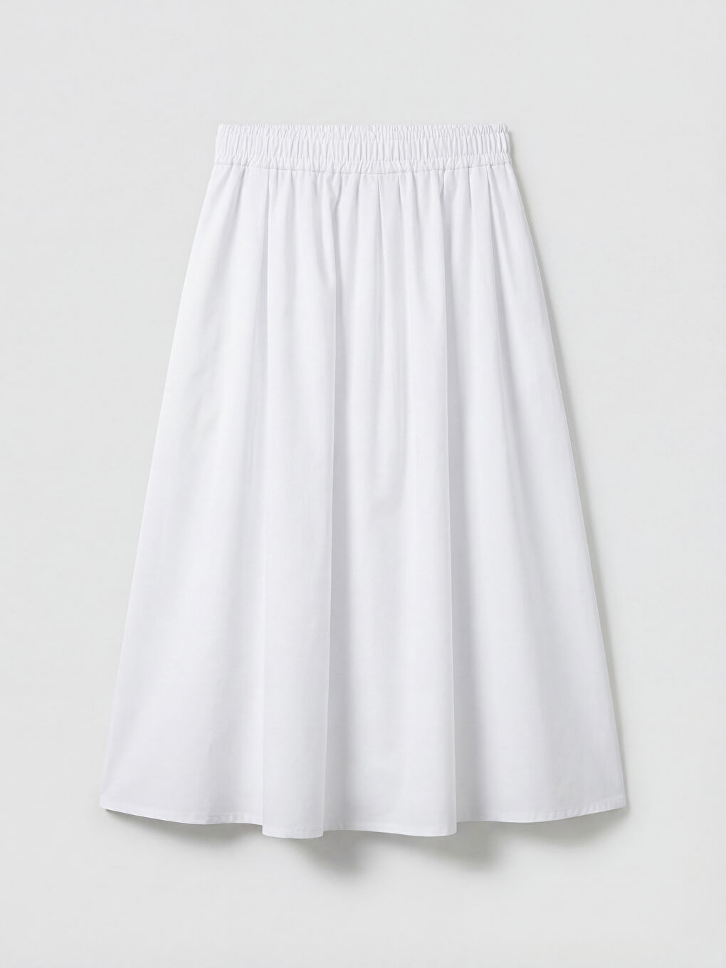 Beyaz Beli Lastikli Poplin Kloş Etek