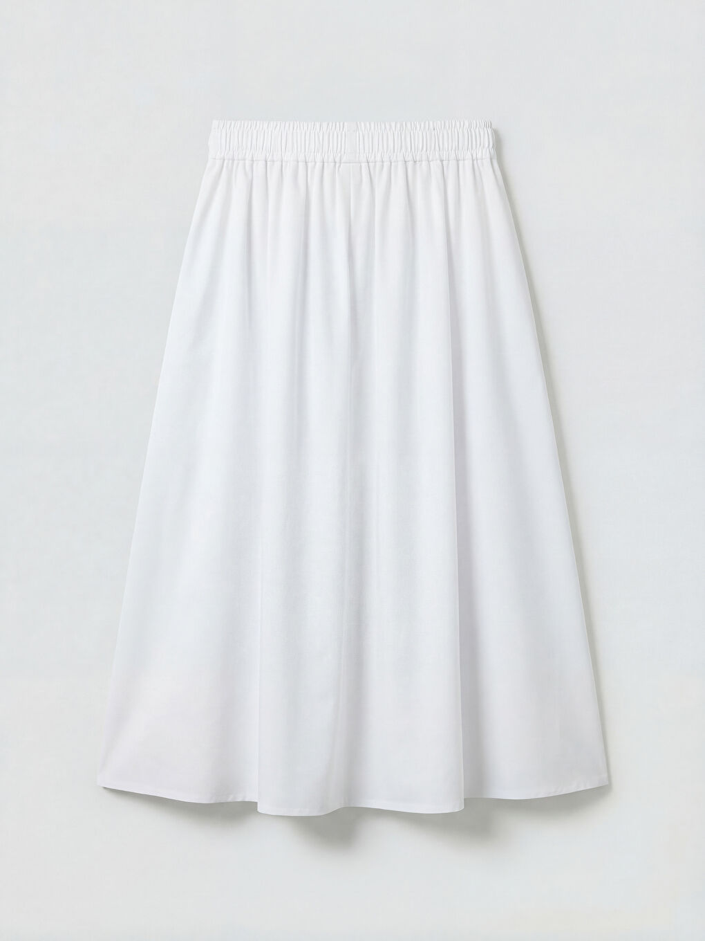 Beyaz Beli Lastikli Poplin Kloş Etek-1