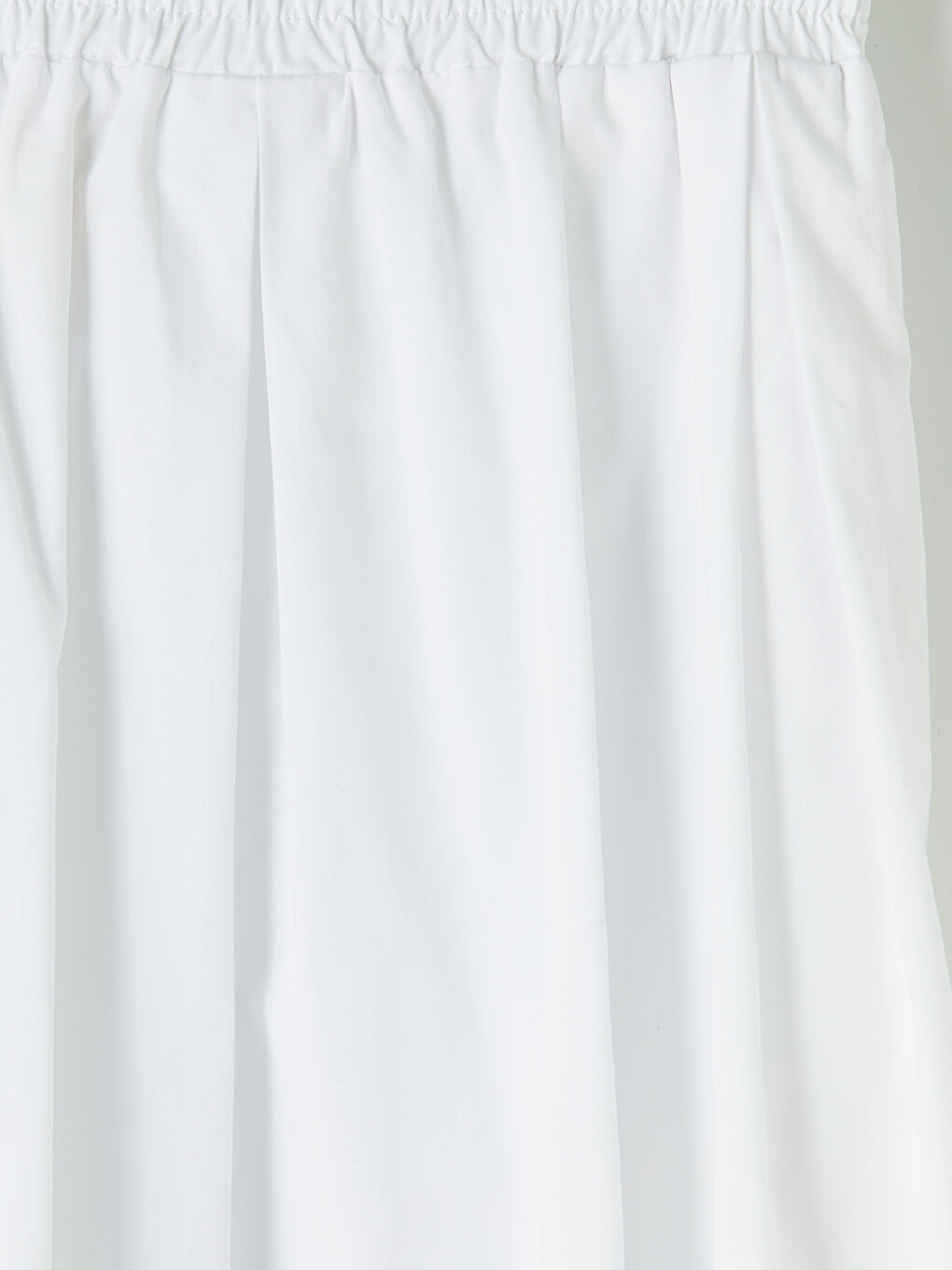 Beyaz Beli Lastikli Poplin Kloş Etek-3