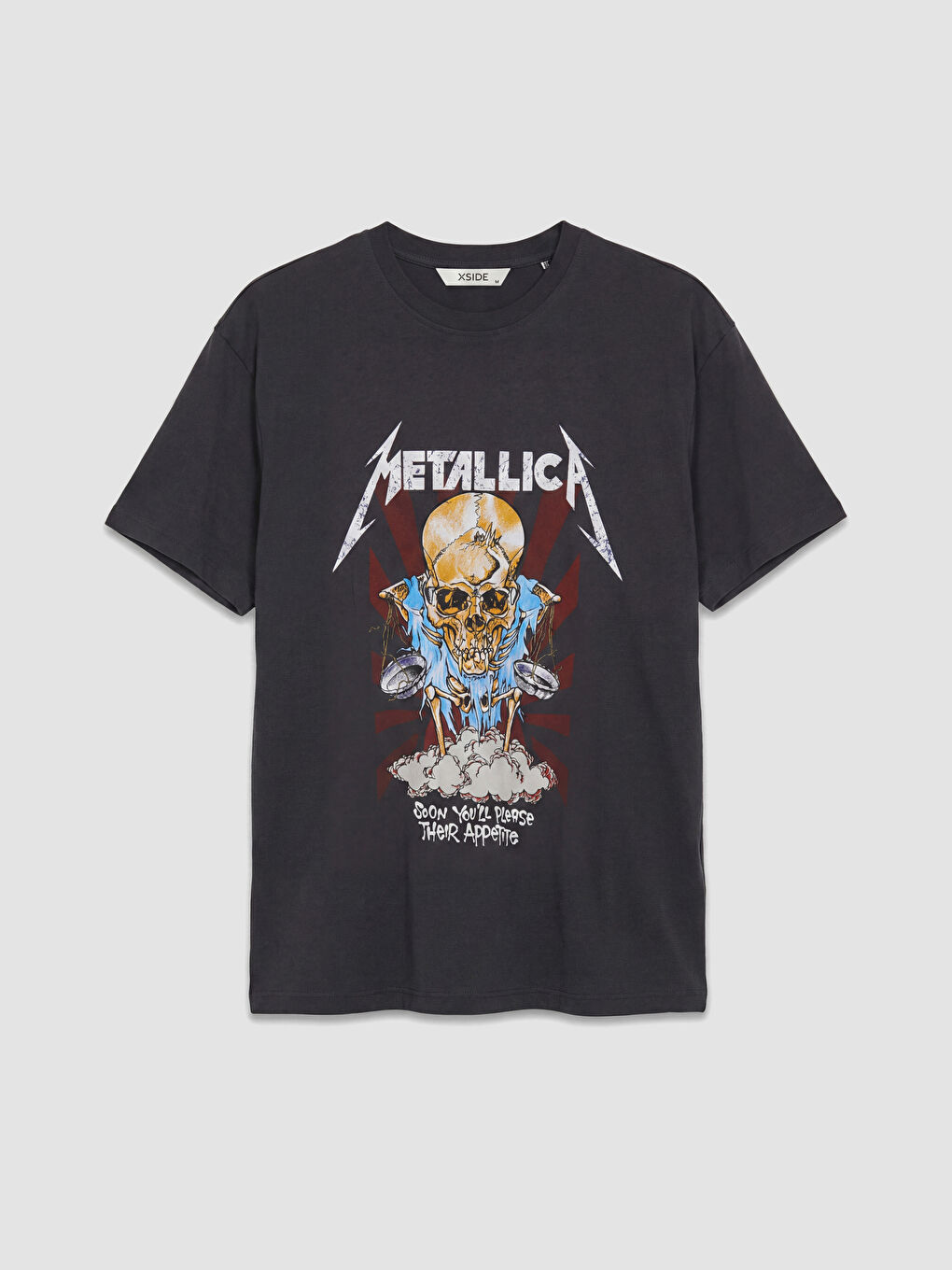 Antrasit Bisiklet Yaka Metallica Baskılı Kadın Tişört