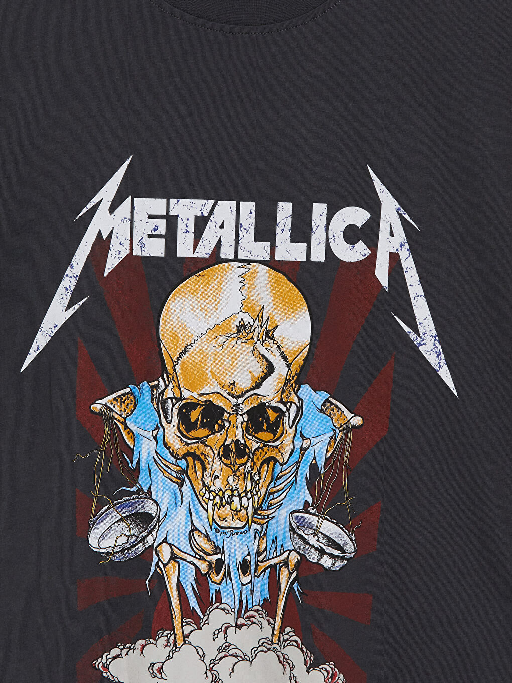 Antrasit Bisiklet Yaka Metallica Baskılı Kadın Tişört-1