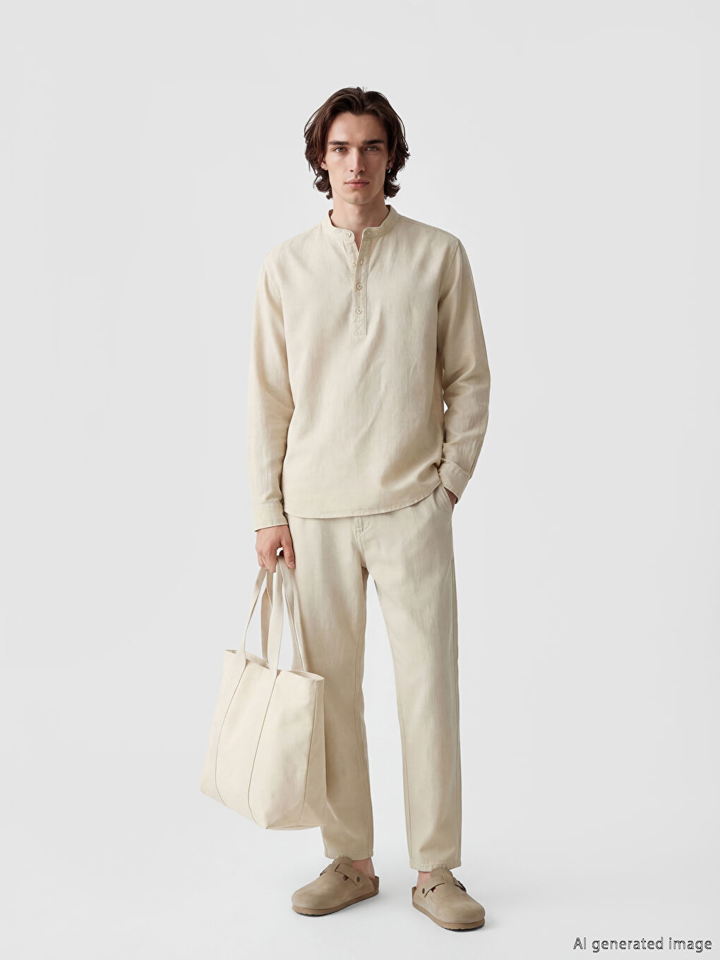 Bej Standart Kalıp Erkek Pantolon