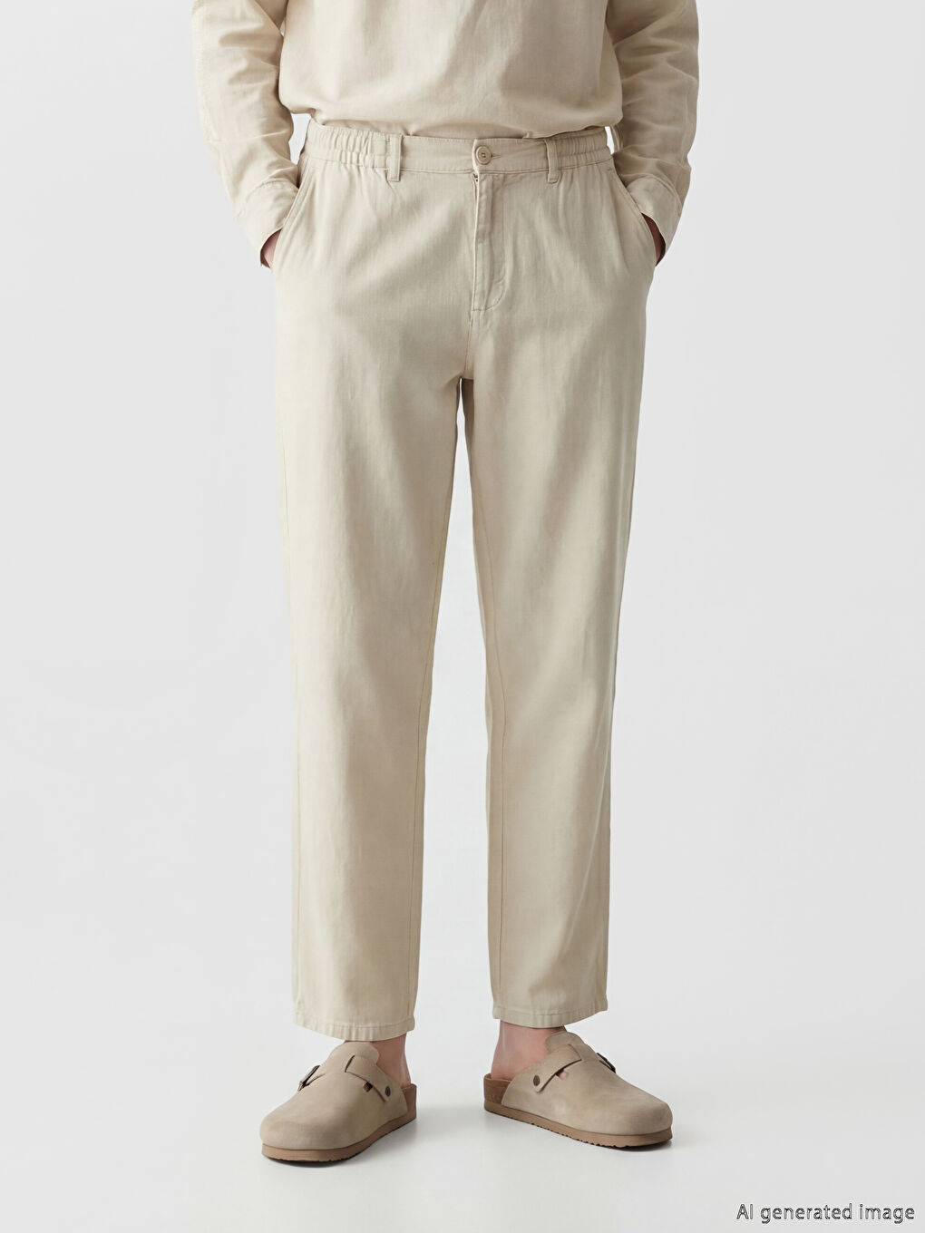 Bej Standart Kalıp Erkek Pantolon-1