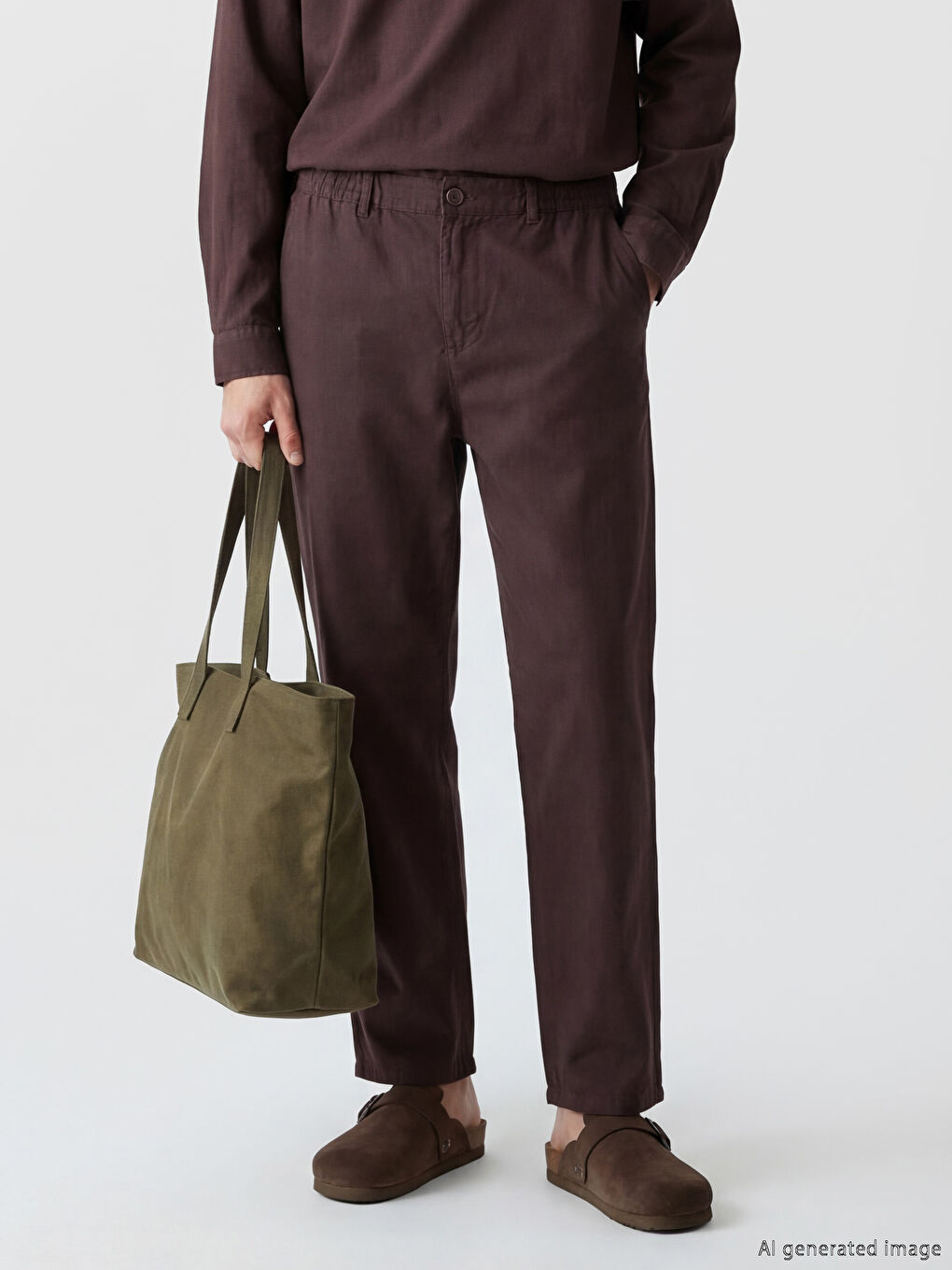 Kahverengi Standart Kalıp Erkek Pantolon-1